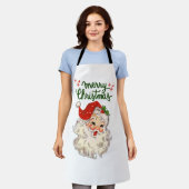 ヴィンテージサンタメリークリスマスレッドスターズホリデー エプロン (着用した状態)