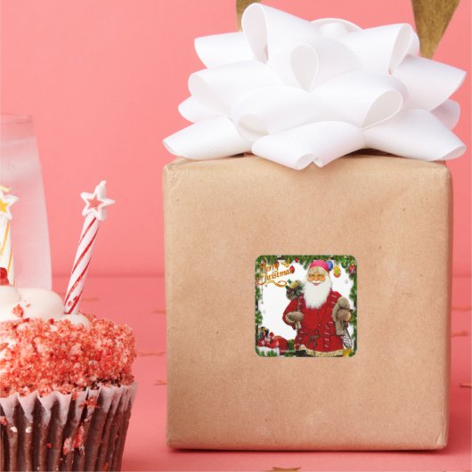 ヴィンテージサンタメリークリスマス スクエアシール (パーティー)