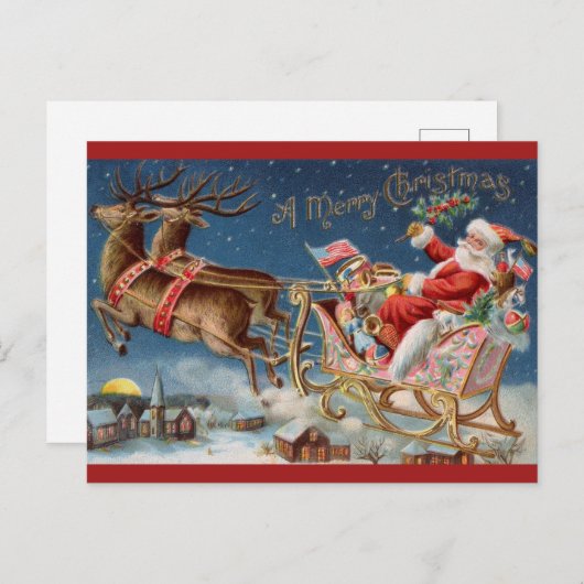 ヴィンテージサンタメリークリスマス ポストカード (正面/裏面)