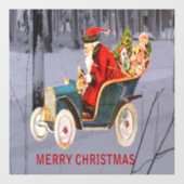 ヴィンテージサンタモダンドライビングスノーシーン8x8ビニール ウィンドウサイン (シート)