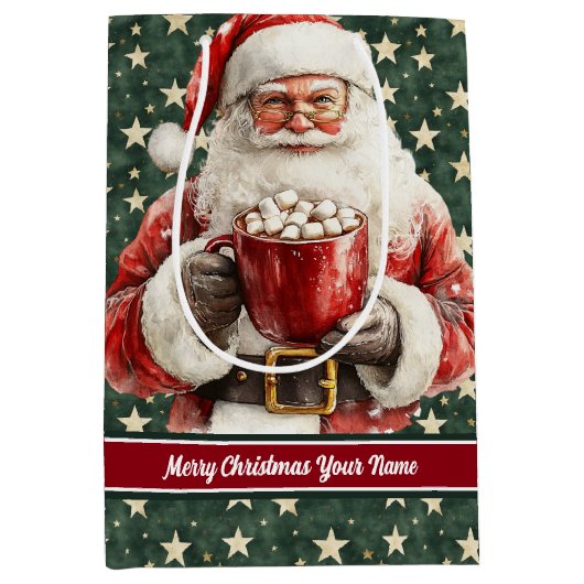 ヴィンテージサンタモノグラムホリデー抱き枕クリスマス ミディアムペーパーバッグ (正面)