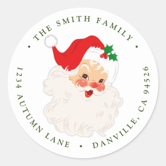 ヴィンテージサンタラウンドクリスマス差出人住所ラベル ラウンドシール (正面)