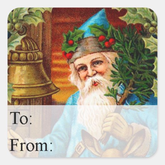 ヴィンテージサンタリンギングベルギフトラベル スクエアシール (正面)