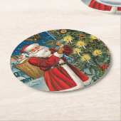 ヴィンテージサンタリングや輪inクリスマス ラウンドペーパーコースター (アングル)