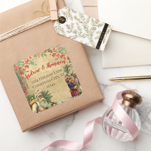 ヴィンテージサンタレッドベリーウィンターグリーン スクエアシール (ギフト)
