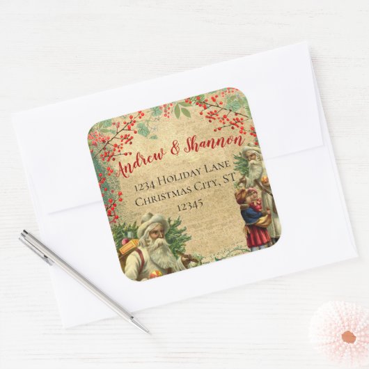 ヴィンテージサンタレッドベリーウィンターグリーン スクエアシール (封筒)