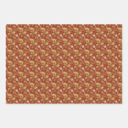 ヴィンテージサンタレトロクリスマスクリスマスパターンNo1 ラッピングペーパーシート (正面3)