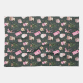 ヴィンテージサンタレトロピンククリスマスカスタムクリスマスモノグラム キッチンタオル (横)