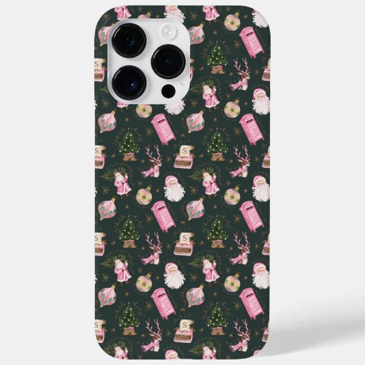 ヴィンテージサンタレトロピンククリスマスカスタムクリスマスモノグラム Case-Mate iPhoneケース (裏面)