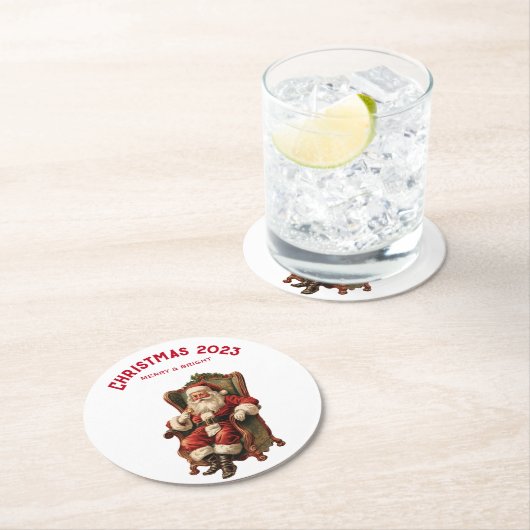 ヴィンテージサンタ伝統的クリスマス ラウンドペーパーコースター (インサイチュ)