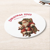 ヴィンテージサンタ伝統的クリスマス ラウンドペーパーコースター (アングル)