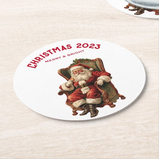ヴィンテージサンタ伝統的クリスマス ラウンドペーパーコースター (アングル)