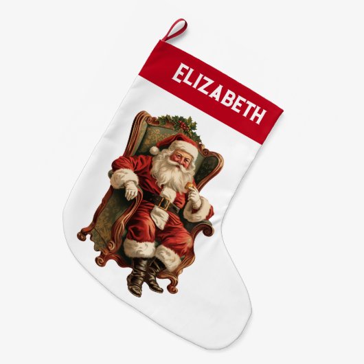 ヴィンテージサンタ伝統的クリスマス ラージクリスマスストッキング (正面 (吊り時))