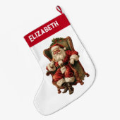 ヴィンテージサンタ伝統的クリスマス ラージクリスマスストッキング (裏面 (吊り時))