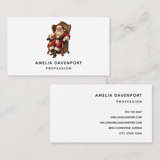 ヴィンテージサンタ伝統的クリスマス 名刺 (正面/裏面)