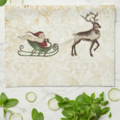 ヴィンテージサンタ及びトナカイ キッチンタオル (折り畳み)