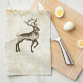 ヴィンテージサンタ及びトナカイ キッチンタオル (四つ折り)