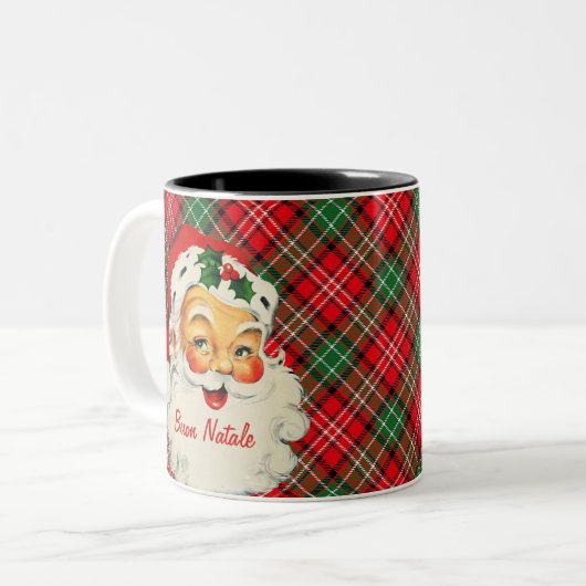 ヴィンテージサンタ多言語メリークリスマス ツートーンマグカップ (正面左)