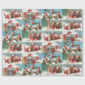 ヴィンテージサンタ小妖精や小人クリスマスイラストレーションパターン ラッピングペーパー (フラット)