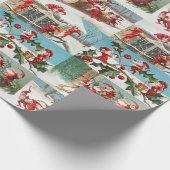 ヴィンテージサンタ小妖精や小人クリスマスイラストレーションパターン ラッピングペーパー (角)