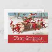 ヴィンテージサンタ小妖精や小人メリークリスマスレトロ シーズンポストカード (正面/裏面)