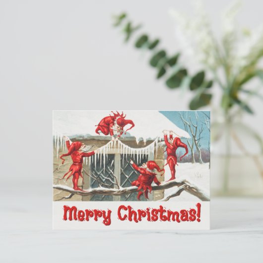 ヴィンテージサンタ小妖精や小人 シーズンポストカード (スタンド正面)