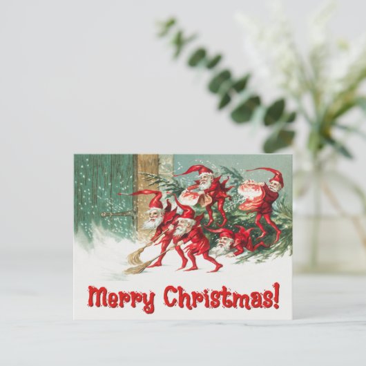 ヴィンテージサンタ小妖精や小人 シーズンポストカード (スタンド正面)