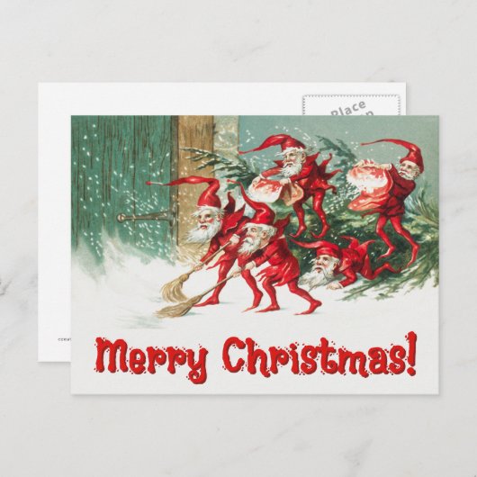ヴィンテージサンタ小妖精や小人 シーズンポストカード (正面/裏面)