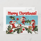 ヴィンテージサンタ小妖精や小人 シーズンポストカード (正面/裏面)