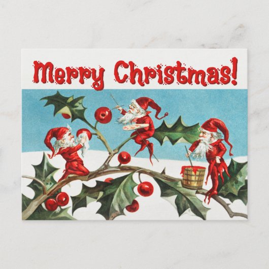 ヴィンテージサンタ小妖精や小人 シーズンポストカード (正面)