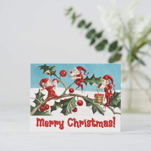 ヴィンテージサンタ小妖精や小人 シーズンポストカード (スタンド正面)