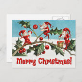 ヴィンテージサンタ小妖精や小人 シーズンポストカード (正面/裏面)