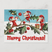 ヴィンテージサンタ小妖精や小人 シーズンポストカード (正面)