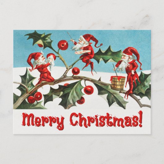 ヴィンテージサンタ小妖精や小人 シーズンポストカード (正面)