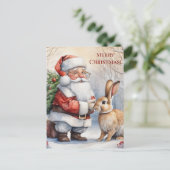 ヴィンテージサンタ節と雪の日の彼のウサギ ポストカード (スタンド正面)