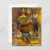 ヴィンテージサンタ素朴なウッドランド詰めストッキング シーズンポストカード (正面/裏面)