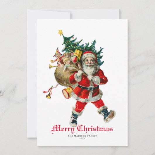 ヴィンテージサンタ袋のおもちゃの非写真ホリデーカード (正面)