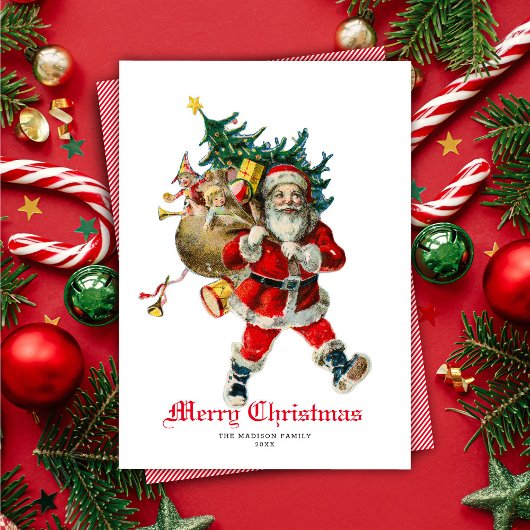 ヴィンテージサンタ袋のおもちゃの非写真ホリデーカード