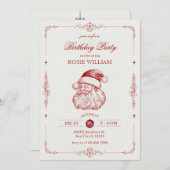 ヴィンテージサンタ誕生日招待状 招待状 (正面/裏面)