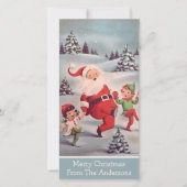 ヴィンテージサンタ踊りと小人カスタムクリスマス シーズンカード (正面)