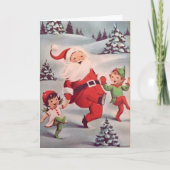 ヴィンテージサンタ踊りと小人カスタムクリスマス シーズンカード (正面)