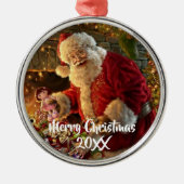 ヴィンテージサンタ金ゴールドライト暖炉 メタルオーナメント (正面)