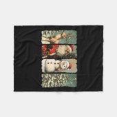 ヴィンテージサンタ雪だるまトナカイレトロ1950sクリスマス フリースブランケット (正面(横))