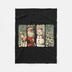 ヴィンテージサンタ雪だるまトナカイレトロ1950sクリスマス フリースブランケット