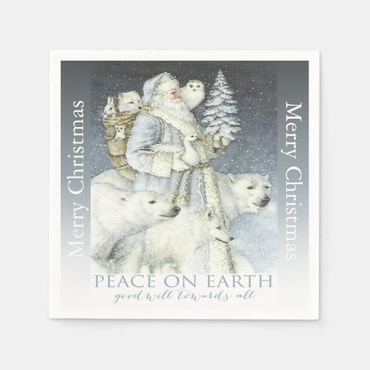ヴィンテージサンタ雪の森の冬の動物 スタンダードカクテルナプキン (正面)