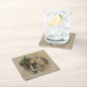 ヴィンテージサンタ雪クリスマスツリー スクエアペーパーコースター (インサイチュ)