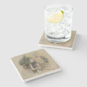 ヴィンテージサンタ雪クリスマスツリー ストーンコースター (横)