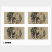 ヴィンテージサンタ雪クリスマスツリー 長方形シール (シート)