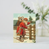 ヴィンテージサンタ雪靴ウッドランド素朴なトレッキング シーズンポストカード (スタンド正面)