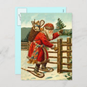 ヴィンテージサンタ雪靴ウッドランド素朴なトレッキング シーズンポストカード (正面/裏面)